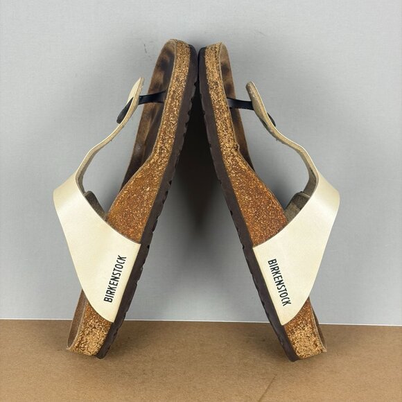 Birkenstock Gizeh Leather Toe Post Sandals Womens 10 Off White Cream Thong - Picture 6 of 9